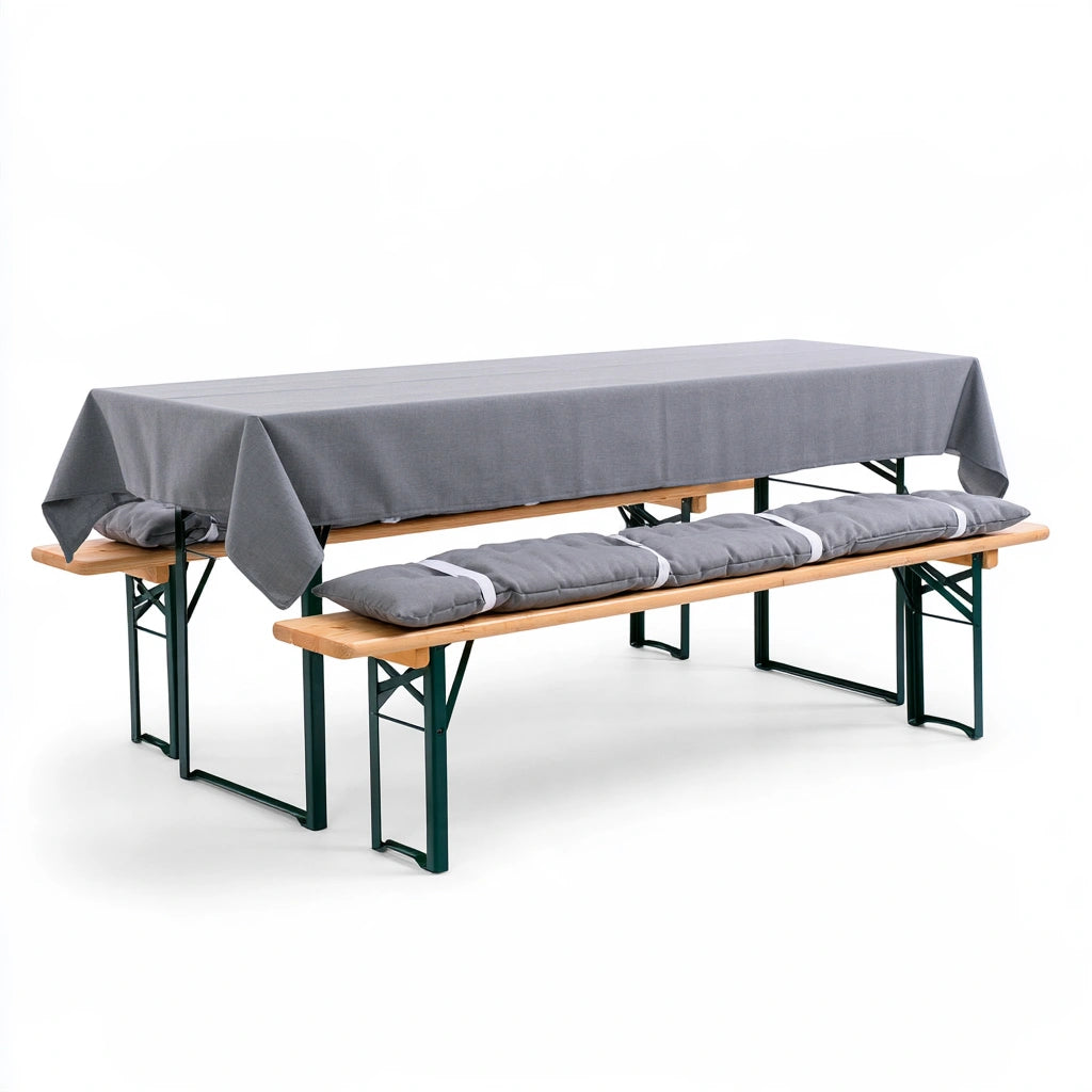 Set tavolo e panche da birreria in legno, colore legno naturale