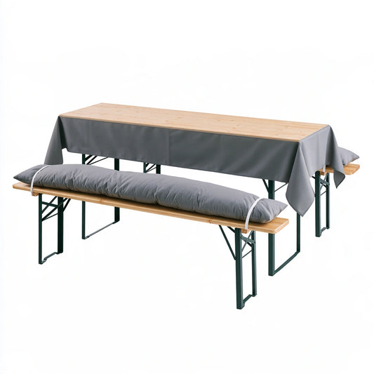Set tavolo e panche da birreria in legno, colore legno naturale