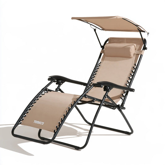 Poltrona relax a gravità zero in metallo pieghevole, colore nero e beige