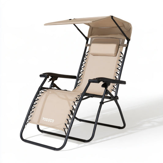 Poltrona relax a gravità zero in metallo pieghevole, colore nero e beige