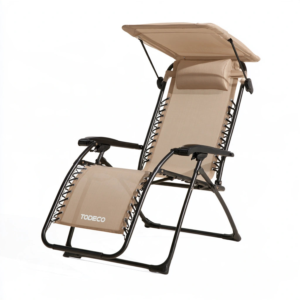 Poltrona relax a gravità zero in metallo pieghevole, colore nero e beige