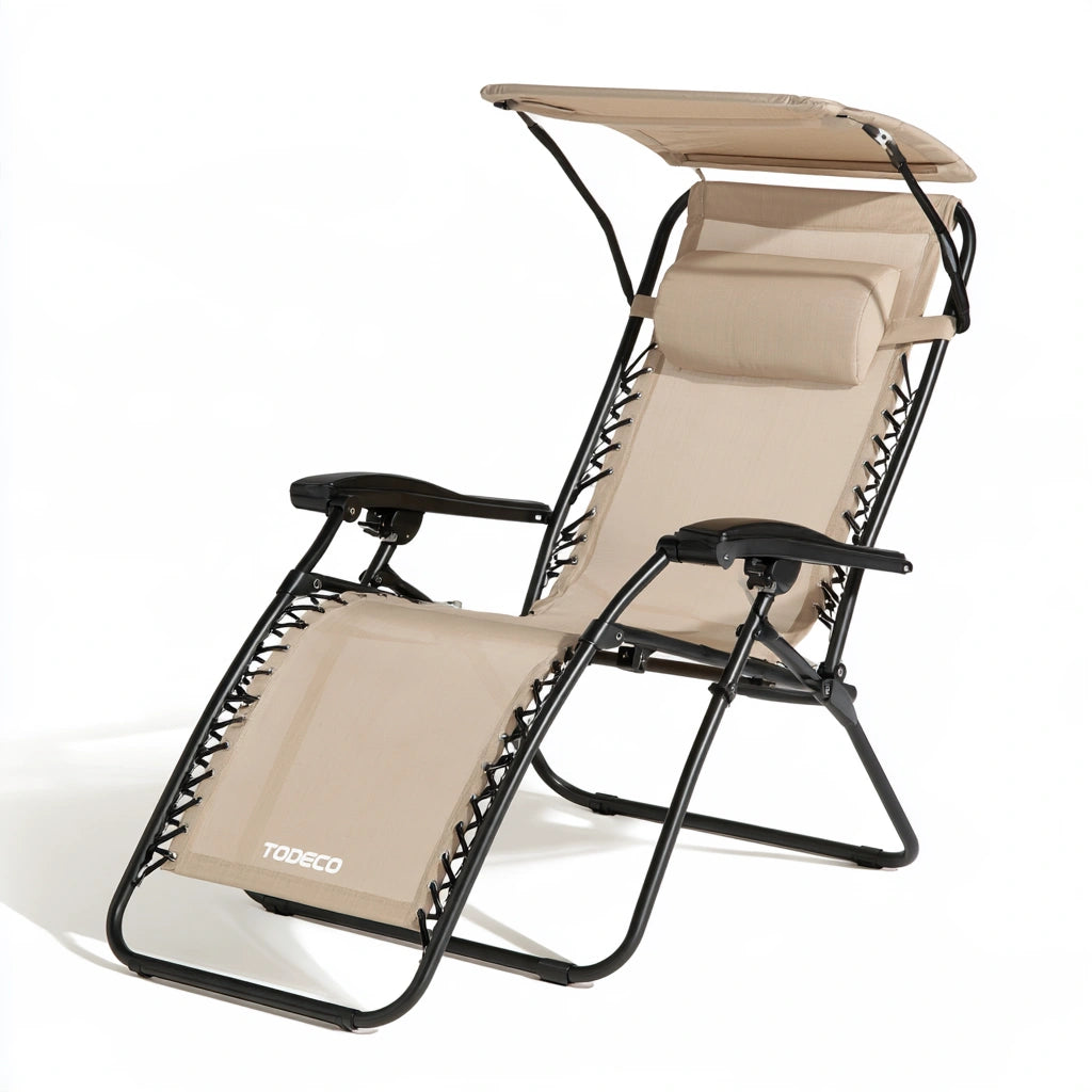 Poltrona relax a gravità zero in metallo pieghevole, colore nero e beige
