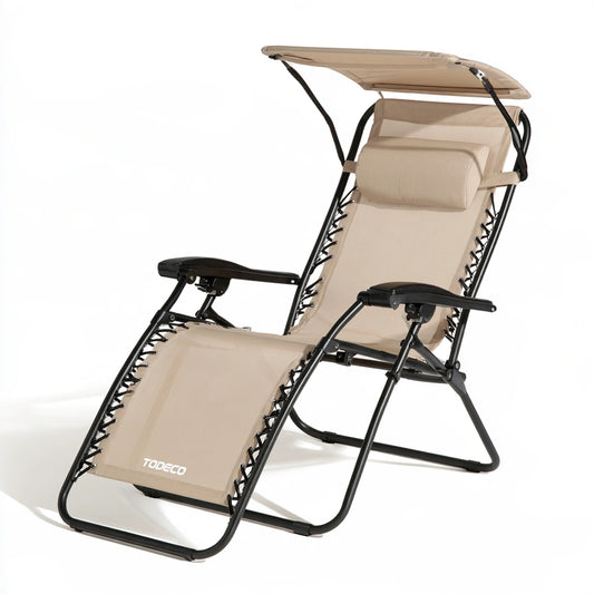 Poltrona relax a gravità zero in metallo pieghevole, colore nero e beige